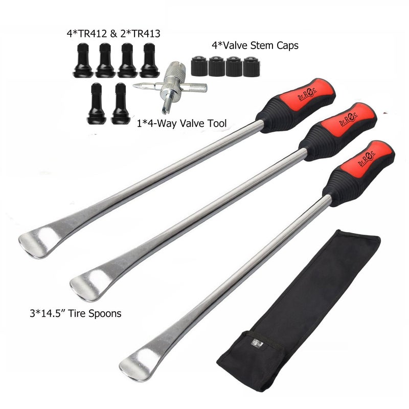 Dr.Roc 14.5 inch Perfect Leverage Tire Spoon Lever Iron Tool Kit Motorcycle Dirt Bike Lawn Mower Professional Tire Changing Tool with Stable Bag 3 PCS Tire Spoons with Tire Valve Stem TR412 TR413 - Image 2